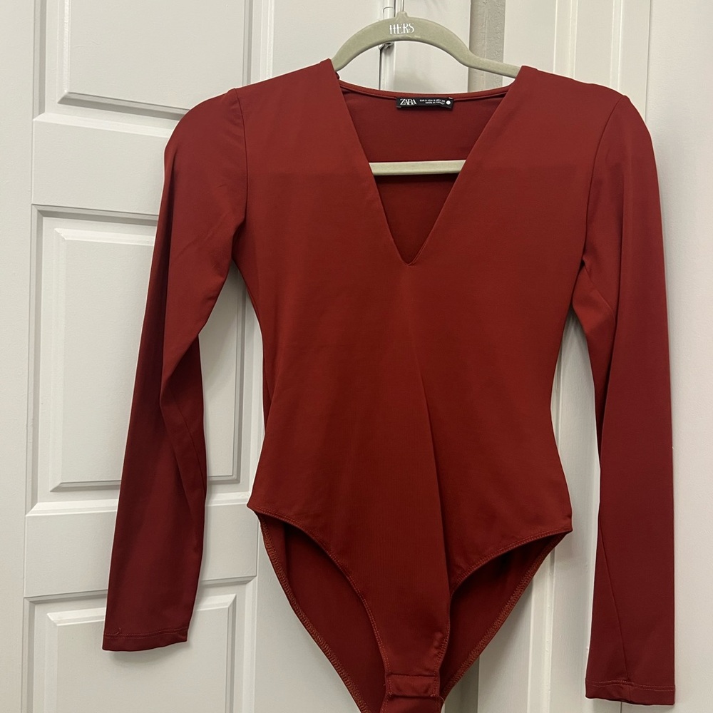 Zara women’s Deep Red V-Neck Bodysuit